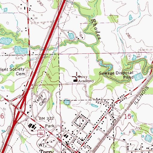 Topographic Map of Terry Academy, MS