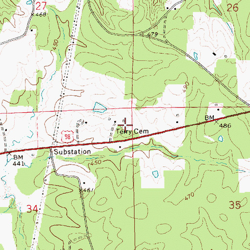 Topographic Map of Terry Cemetery, MS