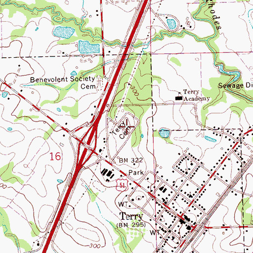 Topographic Map of Terry Cemetery, MS