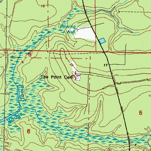 Topographic Map of The Point Cemetery, MS