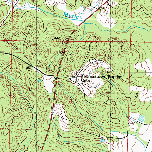 Topographic Map of Thomastown Baptist Cemetery, MS