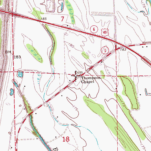 Topographic Map of Thompson Chapel, MS