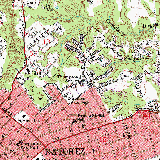 Topographic Map of Thompson Middle School, MS