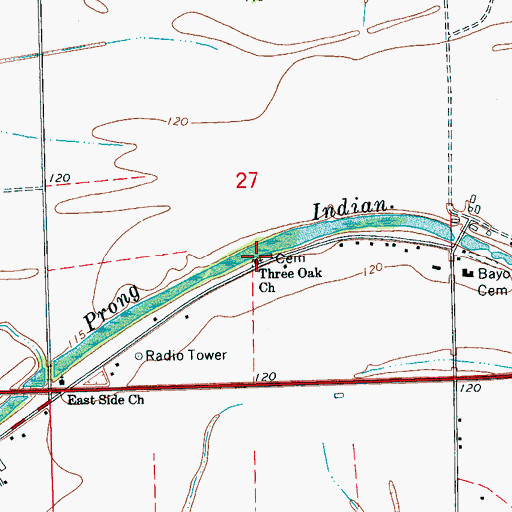 Topographic Map of Three Oak Church, MS
