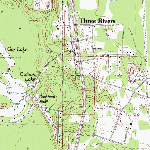 Topographic Map of Three Rivers, MS