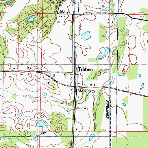 Topographic Map of Tibbee, MS
