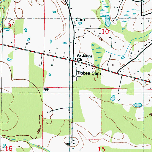 Topographic Map of Tibbee Cemetery, MS