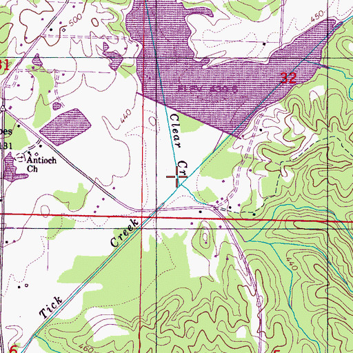 Topographic Map of Tick Creek, MS
