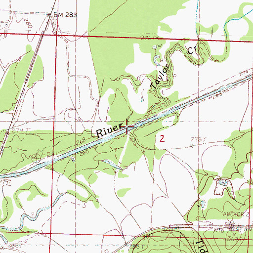 Topographic Map of Tidwell Creek, MS