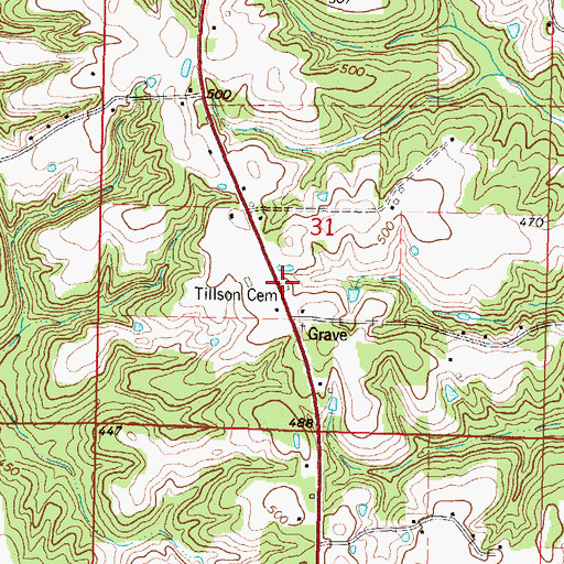 Topographic Map of Tillson Cemetery, MS