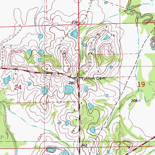 Topographic Map of Tinnin Cemetery, MS
