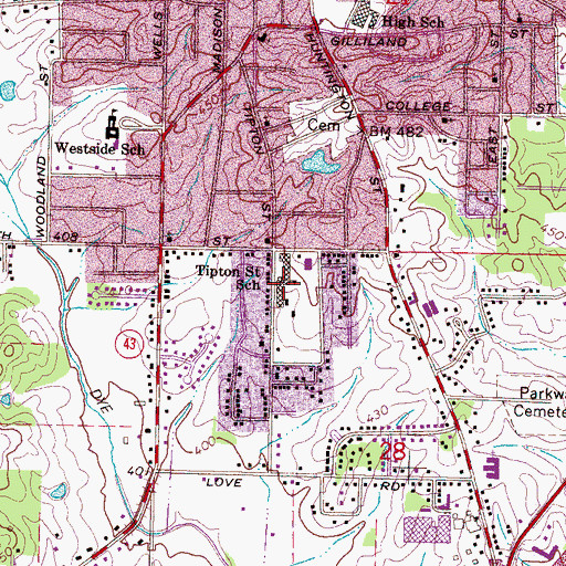Topographic Map of Tipton Saint School, MS