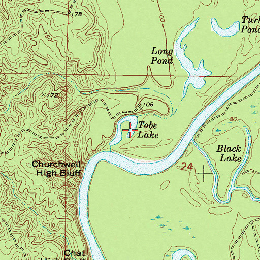 Topographic Map of Tobe Lake, MS
