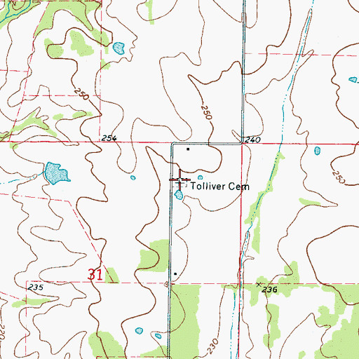 Topographic Map of Tolliver Cemetery, MS