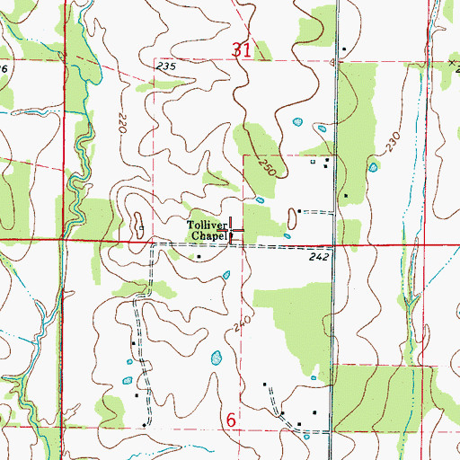 Topographic Map of Tolliver Chapel, MS