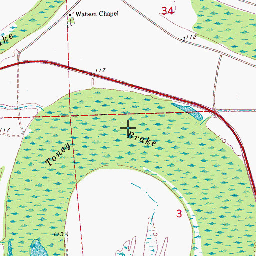 Topographic Map of Toney Brake, MS
