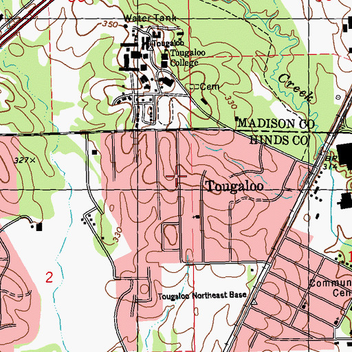 Topographic Map of Tougaloo, MS