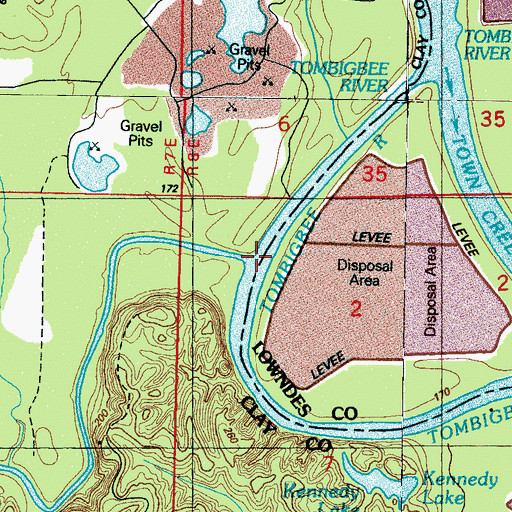 Topographic Map of Town Creek, MS