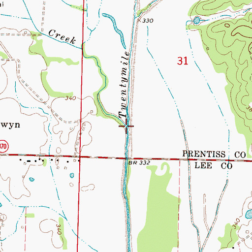 Topographic Map of Town Creek, MS