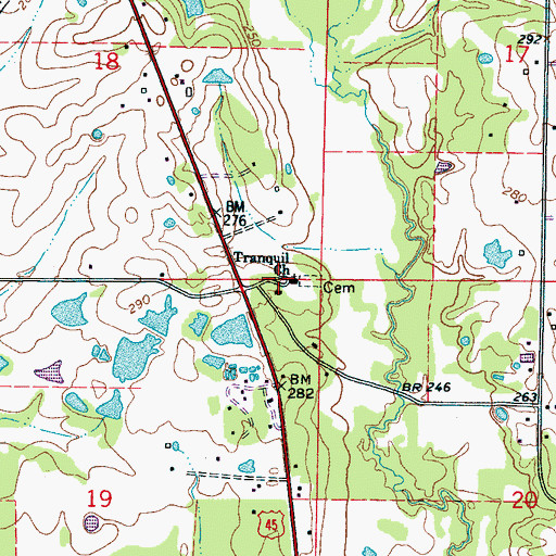 Topographic Map of Tranquil United Methodist Church, MS