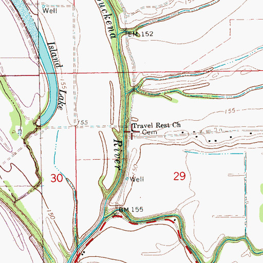 Topographic Map of Travel Rest Church, MS