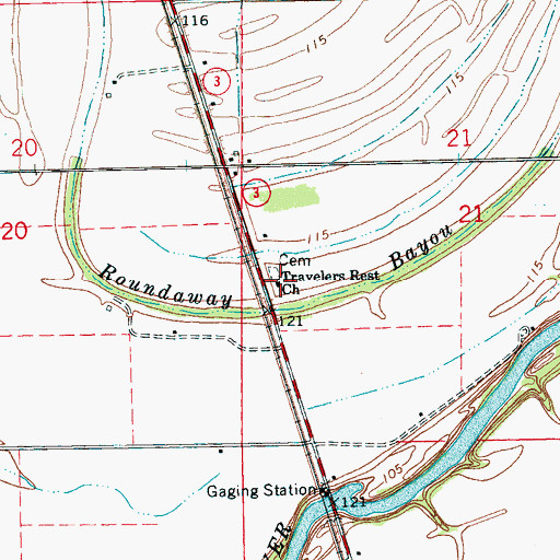 Topographic Map of Travelers Rest Church, MS