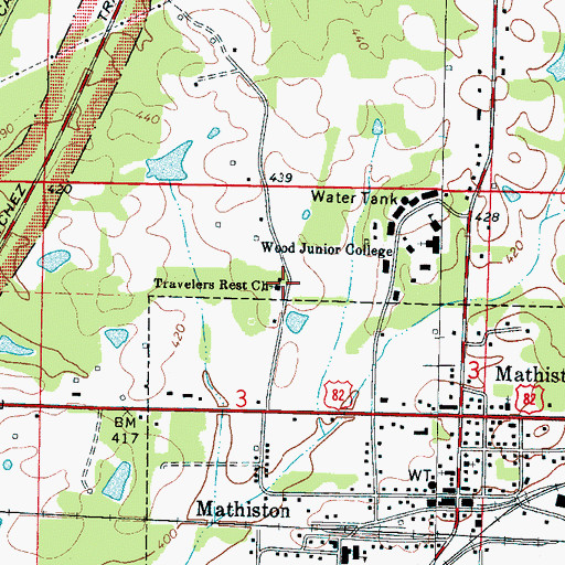 Topographic Map of Travelers Rest Church, MS