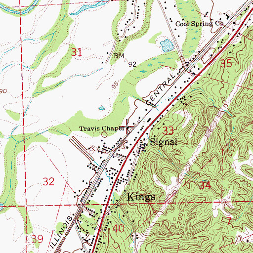 Topographic Map of Travis Chapel, MS