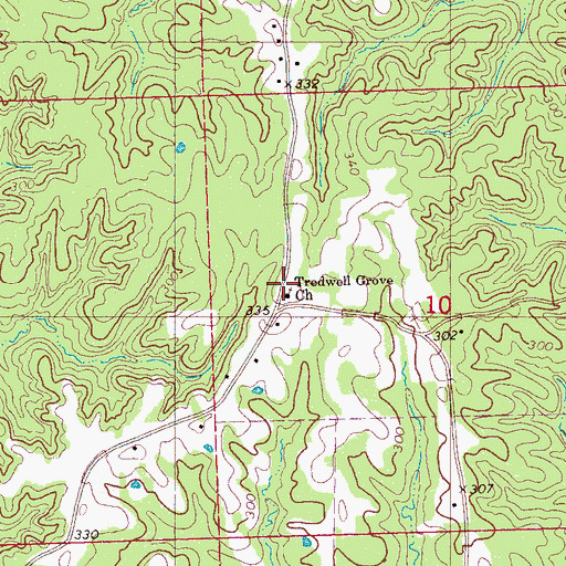 Topographic Map of Tredwell Grove Church, MS