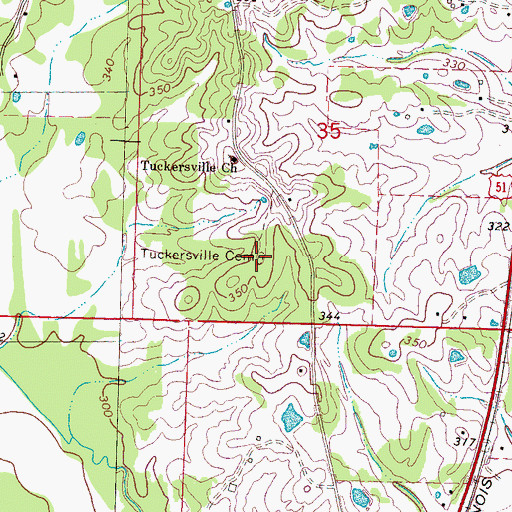 Topographic Map of Tuckersville Cemetery, MS