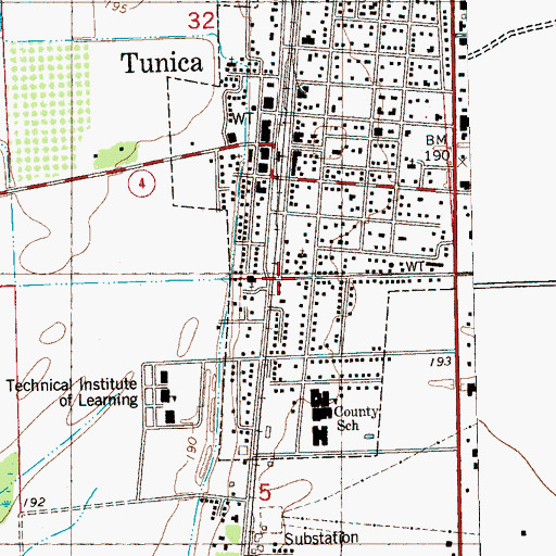 Topographic Map of Tunica, MS