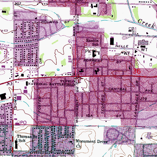 Topographic Map of Tupelo National Battlefield, MS