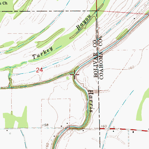 Topographic Map of Turkey Bayou, MS