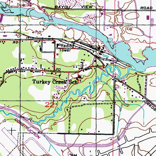 Topographic Map of Turkey Creek School, MS