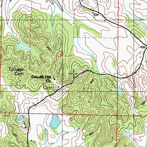 Topographic Map of Turnage Cemetery, MS