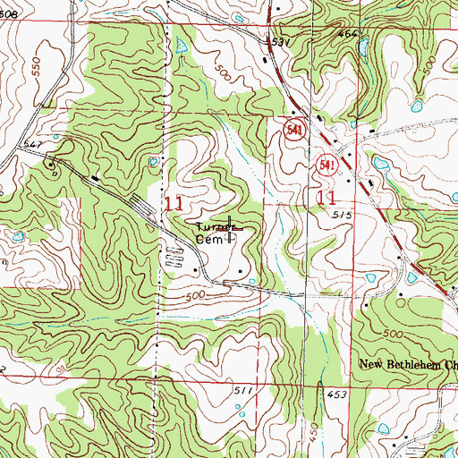 Topographic Map of Turner Cemetery, MS