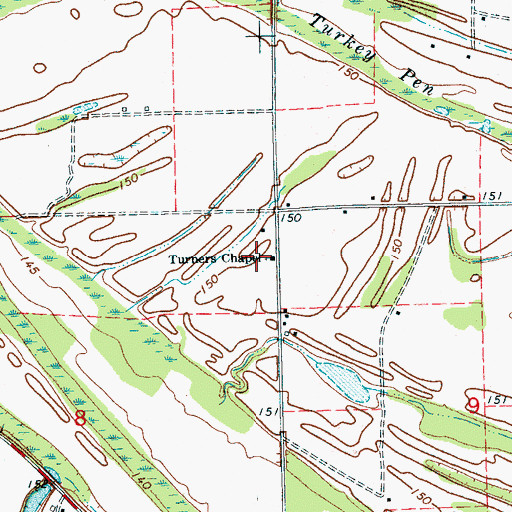 Topographic Map of Turners Chapel, MS