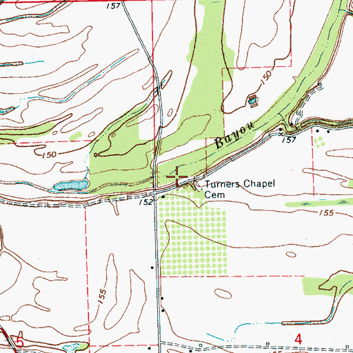Topographic Map of Turners Chapel Cemetery, MS