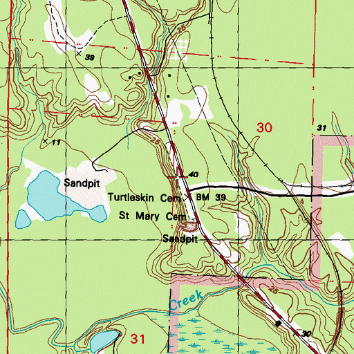 Topographic Map of Turtleskin Cemetery, MS