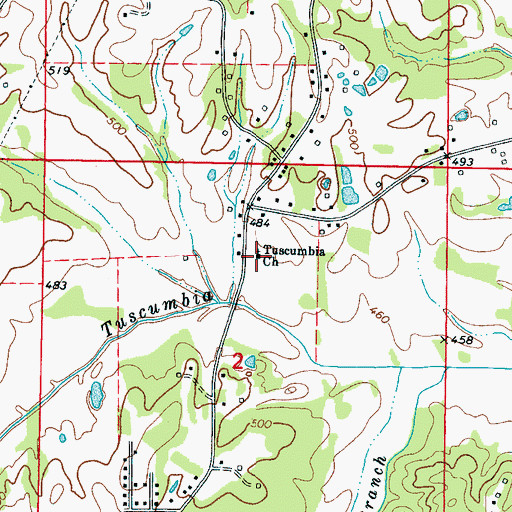 Topographic Map of Tuscumbia Church, MS
