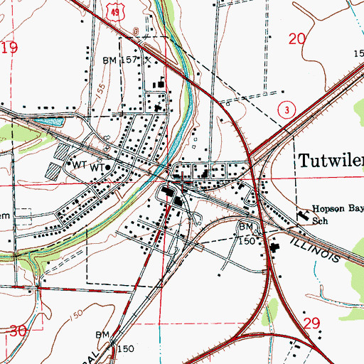 Topographic Map of Tutwiler, MS