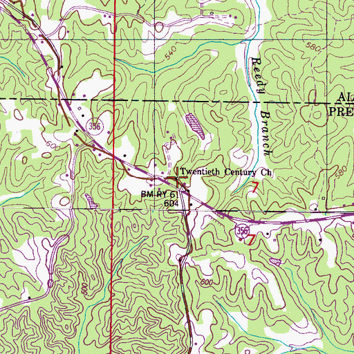 Topographic Map of Twentieth Century Church, MS