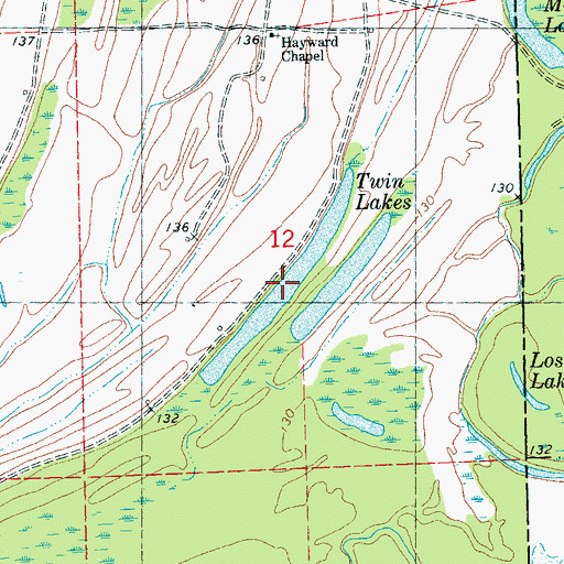 Topographic Map of Twin Lakes, MS