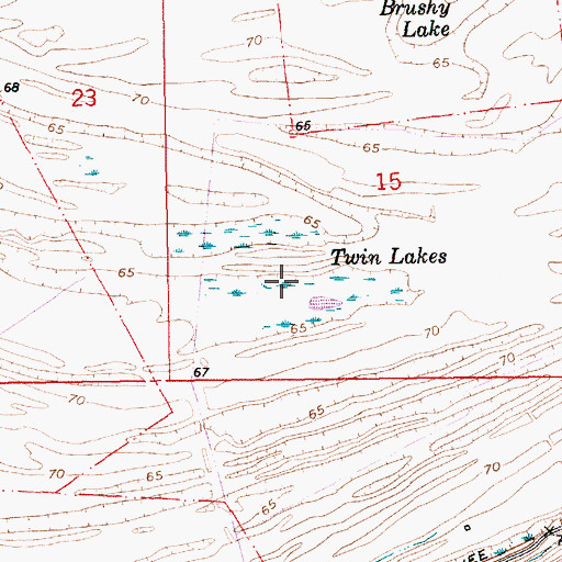 Topographic Map of Twin Lakes, MS