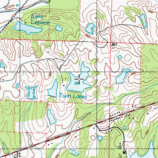 Topographic Map of Twin Lakes, MS