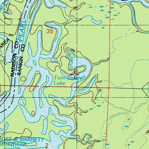 Topographic Map of Twin Sisters Lake, MS