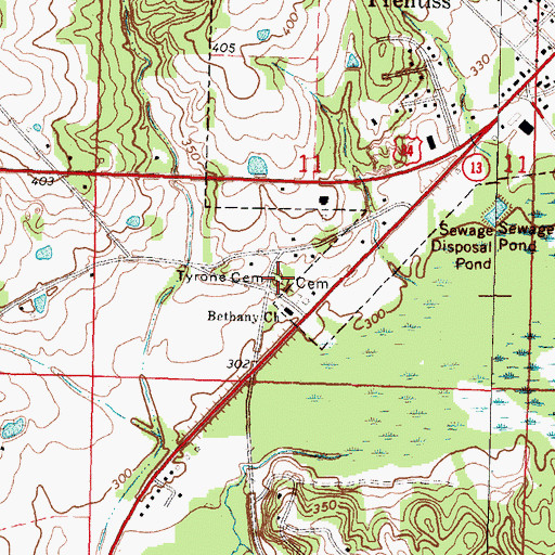 Topographic Map of Tyrone Cemetery, MS