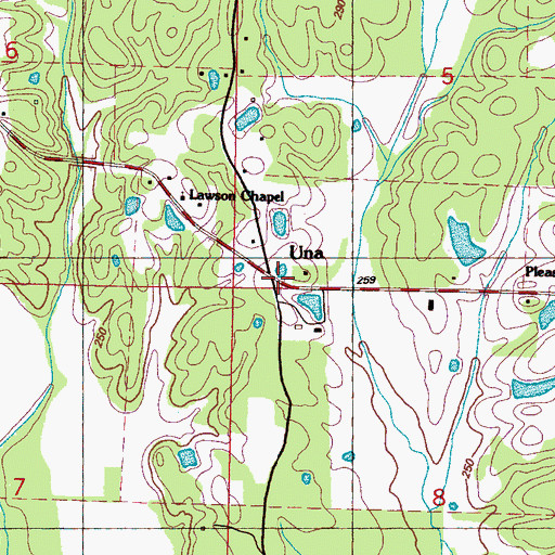 Topographic Map of Una, MS