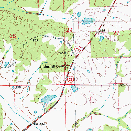 Topographic Map of Underhill Cemetery, MS
