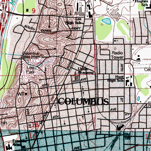 Topographic Map of Union Academy, MS